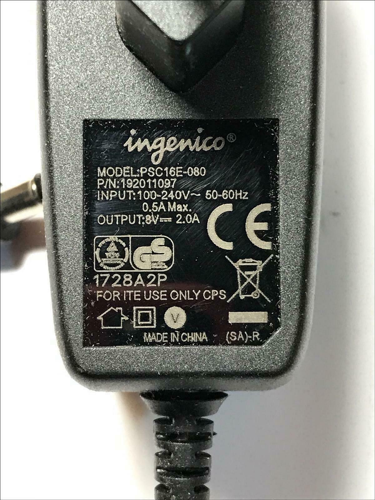 New 8V 2.0A 2A Ingenico PSC16E-080 192011097 AC-DC Adaptor Power Supply EU Plug